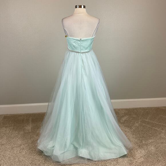Betsy Johnson Strapless Satin and Tulle Beaded Long Ball Gown Blue Size 4 Dress - Picture 3 of 10